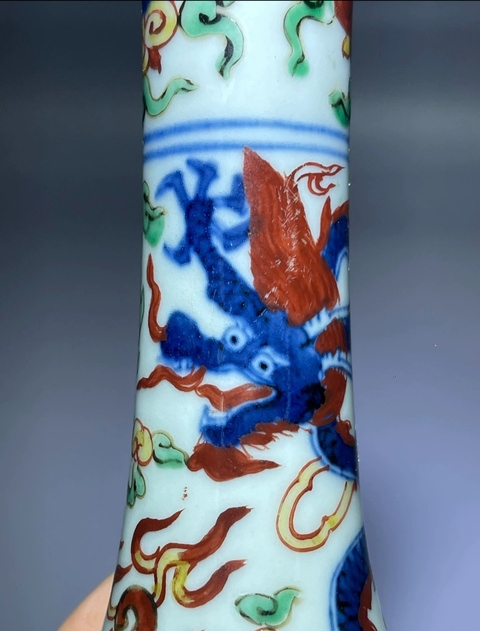 古玩陶瓷青花五彩龍紋筆桿真品鑒賞圖