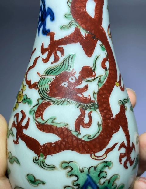 古玩陶瓷青花五彩龍紋筆桿真品鑒賞圖
