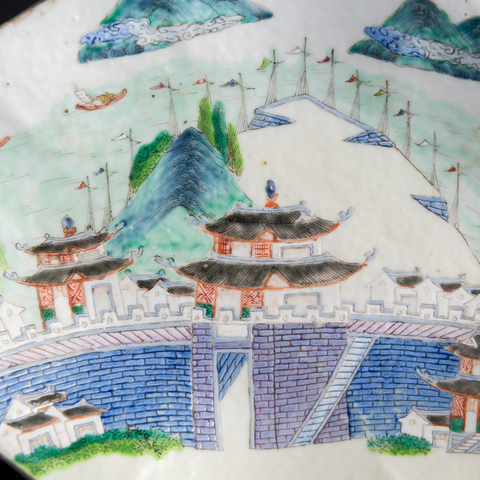 古玩陶瓷粉彩江西十景圖貢盤真品鑒賞圖