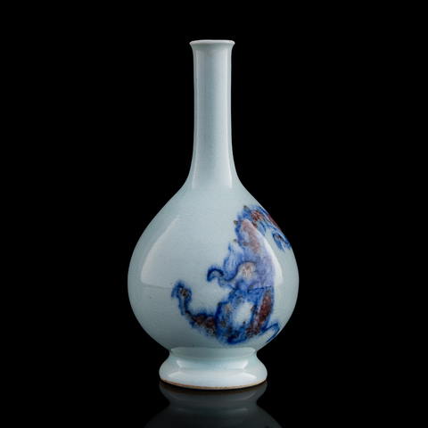 古玩陶瓷民國 青花釉里紅龍紋瓶真品鑒賞圖