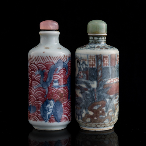 古玩陶瓷青花釉里紅人物故事紋鼻煙壺真品鑒賞圖