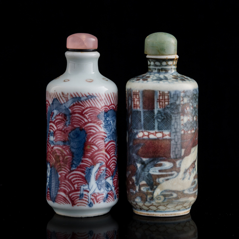 古玩陶瓷青花釉里紅人物故事紋鼻煙壺真品鑒賞圖
