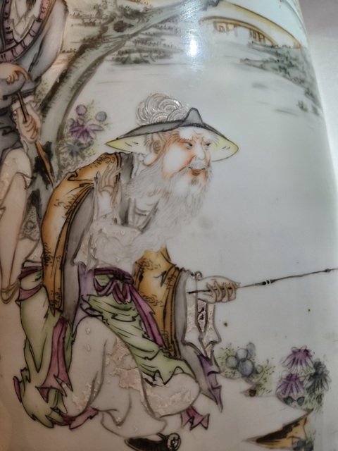 古玩陶瓷文王訪賢人物瓶真品鑒賞圖