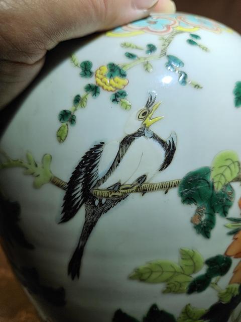 古玩陶瓷粉彩花鳥紋冬瓜罐真品鑒賞圖
