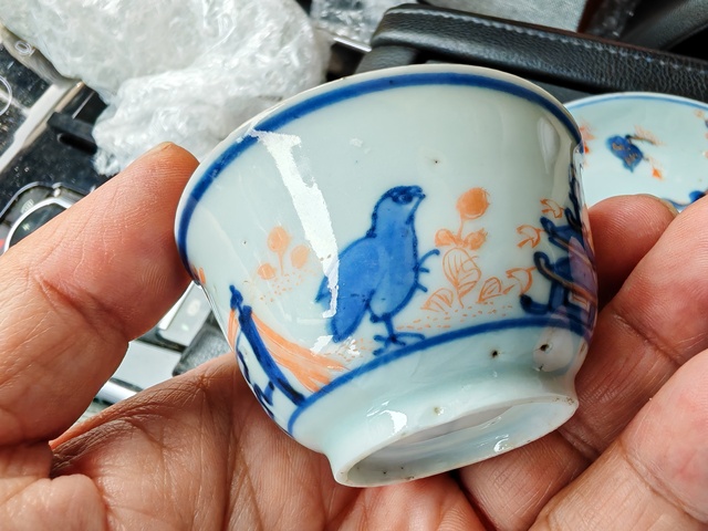 古玩陶瓷青花礬紅描金花鳥套杯真品鑒賞圖