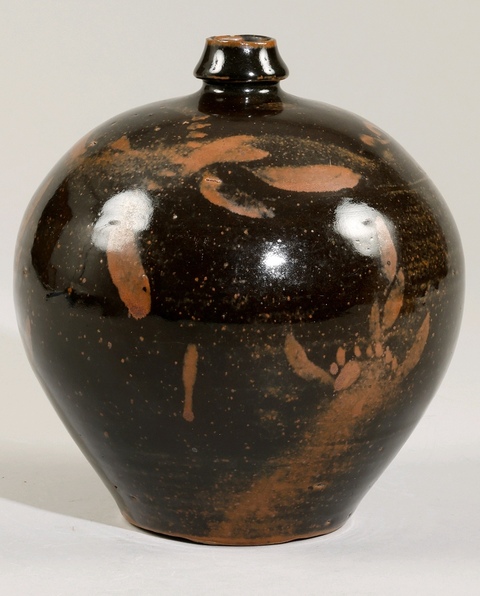 古玩陶瓷磁州窯鐵銹花嘟嚕瓶真品鑒賞圖