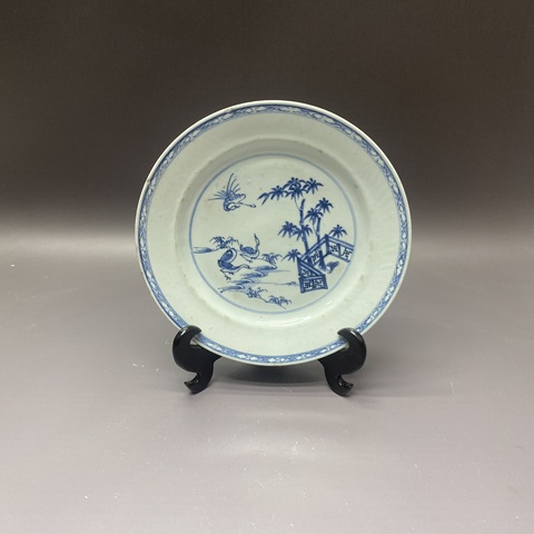古玩陶瓷飛鳴食宿蘆雁紋青花盤真品鑒賞圖