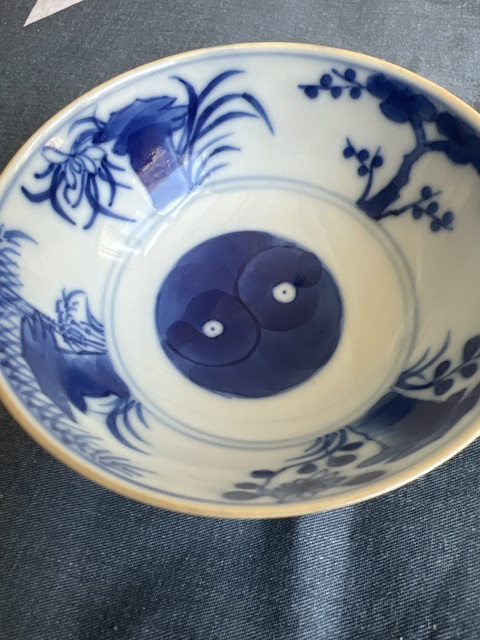 古玩陶瓷人物山水花卉紋青花碗真品鑒賞圖