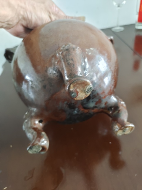 古玩陶瓷紫金釉三足雙耳香爐真品鑒賞圖