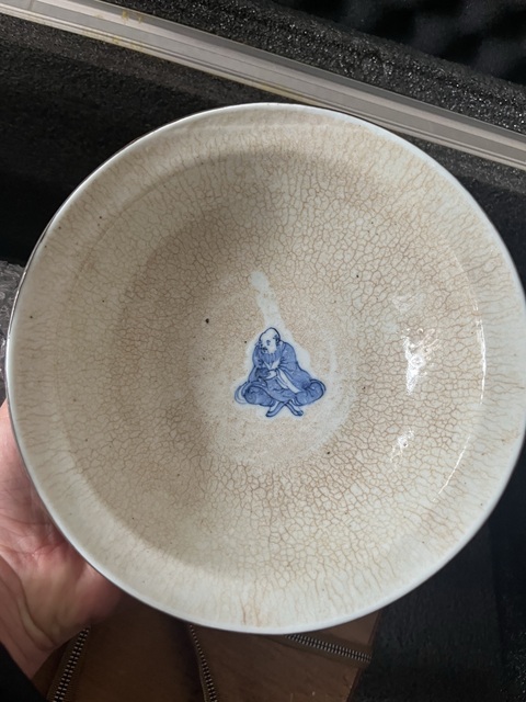 古玩陶瓷八仙人物青花折沿碗真品鑒賞圖