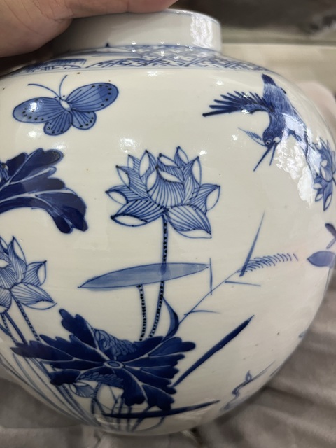 古玩陶瓷清晚期荷塘雅趣紋蓋罐真品鑒賞圖