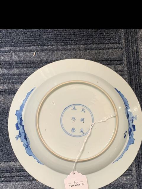 古玩陶瓷山水紋青花盤真品鑒賞圖