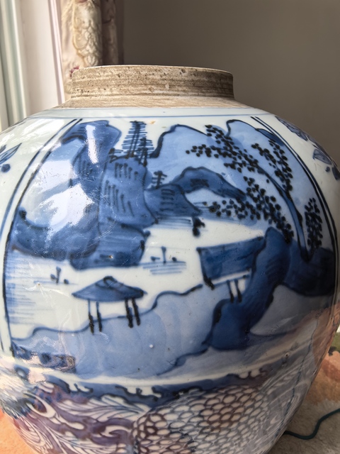 古玩陶瓷青花山水人物罐真品鑒賞圖