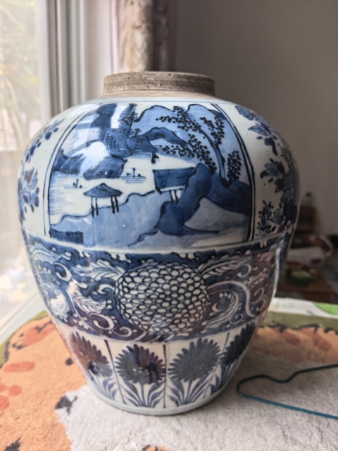 古玩陶瓷青花山水人物罐真品鑒賞圖