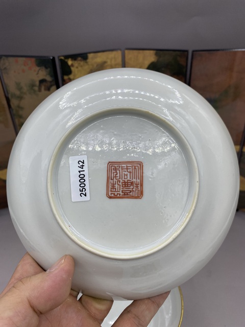 古玩陶瓷粉彩無雙譜人物杯碟真品鑒賞圖