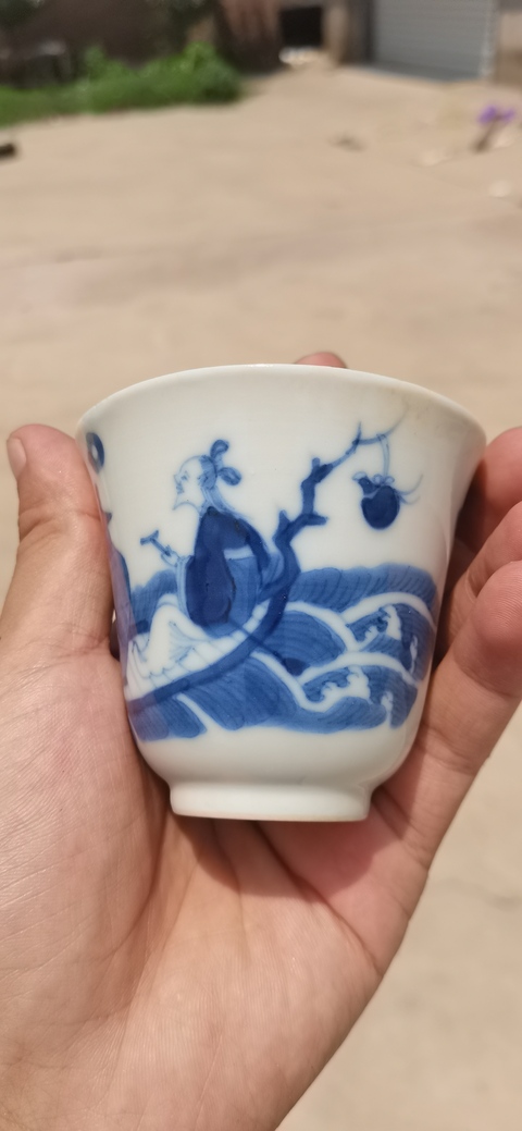古玩陶瓷青花人物杯碟一套真品鑒賞圖