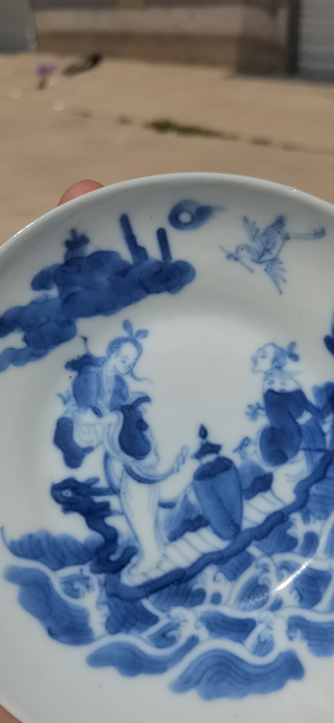 古玩陶瓷青花人物杯碟一套真品鑒賞圖