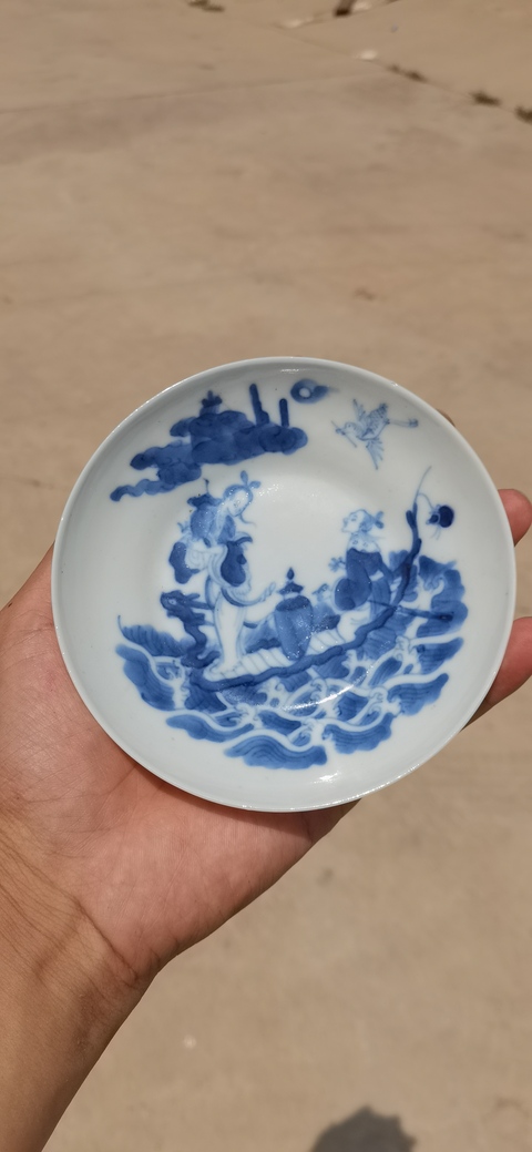 古玩陶瓷青花人物杯碟一套真品鑒賞圖