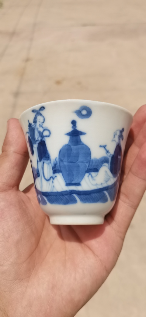 古玩陶瓷青花人物杯碟一套真品鑒賞圖