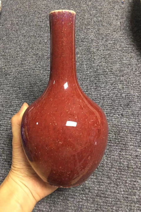 古玩陶瓷鈞紅窯變釉天球瓶真品鑒賞圖