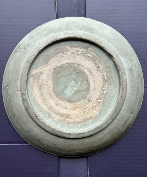 古玩陶瓷明代早期龍泉窯青釉印花盤拍賣,當前價格888元