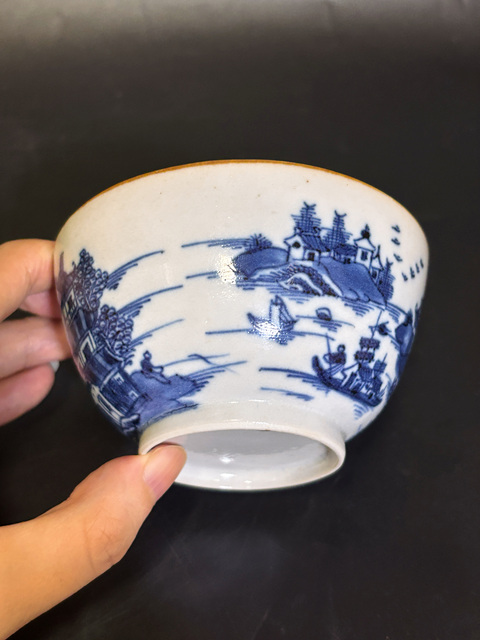 古玩陶瓷青花山水人物紋杯碟真品鑒賞圖