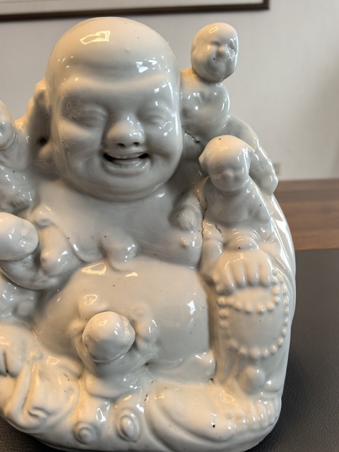 古玩陶瓷白釉彌勒佛坐像真品鑒賞圖