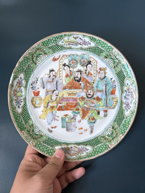 古玩陶瓷人物紋臥足盤真品鑒賞圖