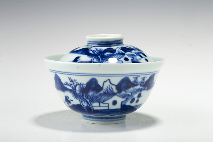 古玩陶瓷清中·青花山水人物紋蓋碗拍賣,當前價格1728元
