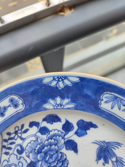 古玩陶瓷清康熙青花歲寒三友花鳥紋盤真品鑒賞圖