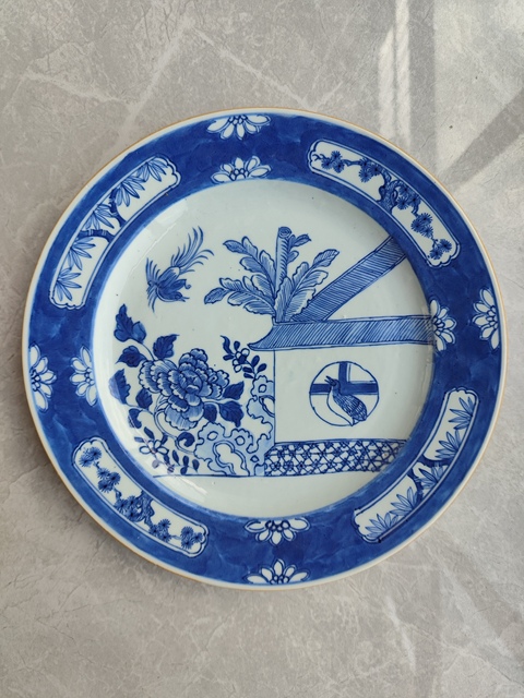 古玩陶瓷清康熙青花歲寒三友花鳥紋盤真品鑒賞圖