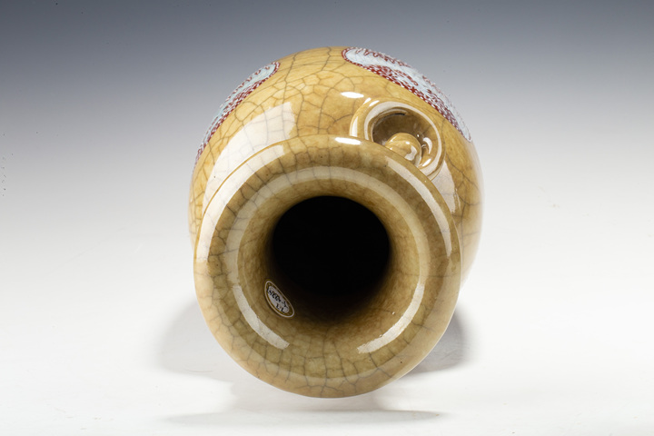 古玩陶瓷清晚·黃哥釉加彩團(tuán)鳳紋雙耳瓶拍賣,當(dāng)前價(jià)格2832元