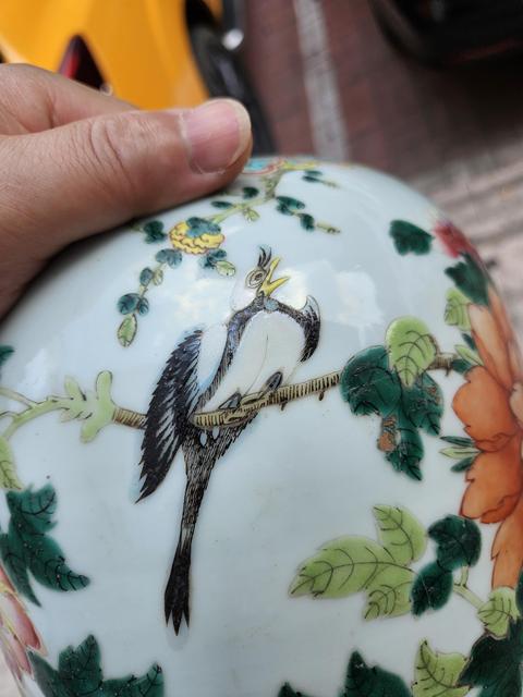 古玩陶瓷粉彩花鳥紋冬瓜罐真品鑒賞圖
