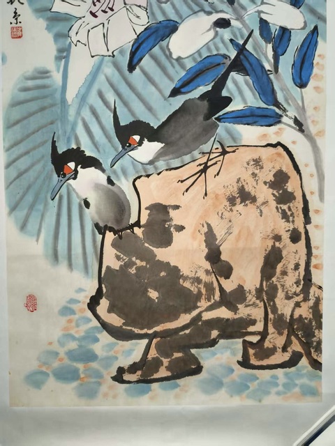 古玩字畫蕉葉雙禽真品鑒賞圖