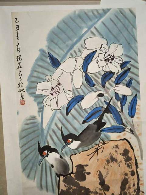 古玩字畫蕉葉雙禽真品鑒賞圖
