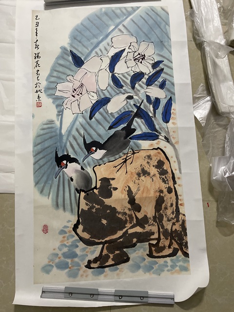 古玩字畫蕉葉雙禽真品鑒賞圖