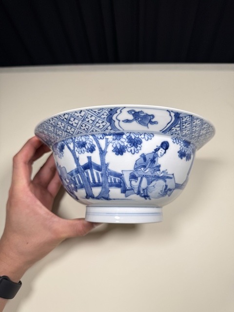 古玩陶瓷青花四美圖折沿碗真品鑒賞圖