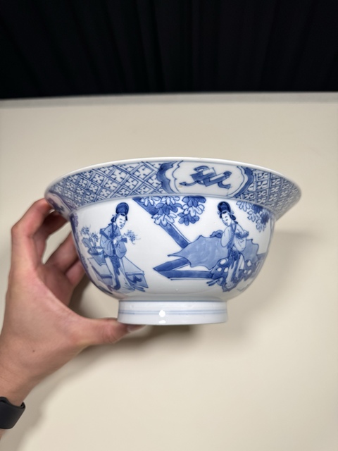 古玩陶瓷青花四美圖折沿碗真品鑒賞圖