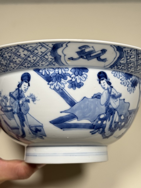 古玩陶瓷青花四美圖折沿碗真品鑒賞圖