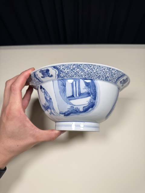 古玩陶瓷青花四美圖折沿碗真品鑒賞圖