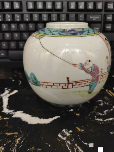 古玩陶瓷粉彩人物故事罐真品鑒賞圖
