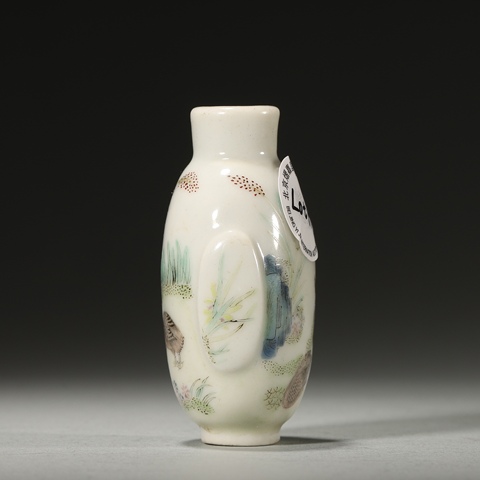 古玩陶瓷粉彩蘆雁紋鼻煙壺真品鑒賞圖