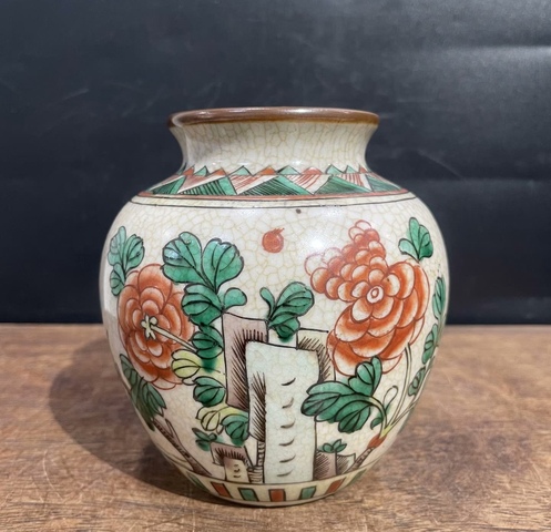 古玩陶瓷哥釉五彩花卉紋罐真品鑒賞圖