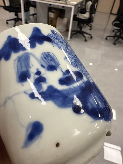 古玩陶瓷青花山水人物紋四系缸真品鑒賞圖