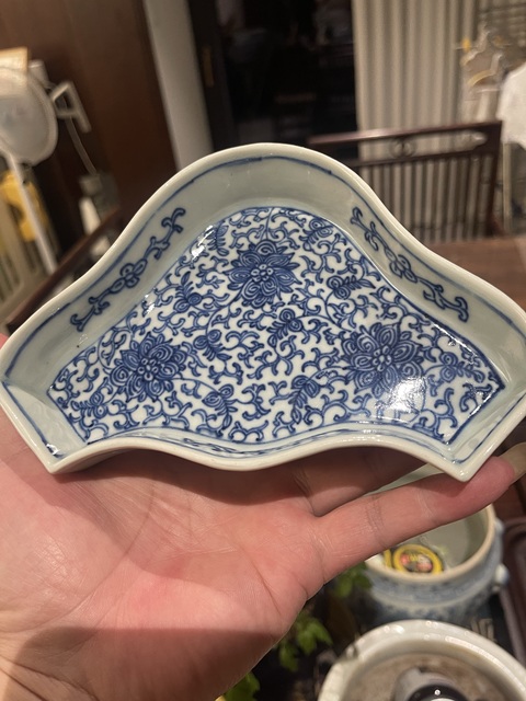古玩陶瓷花卉紋青花九攢盤真品鑒賞圖