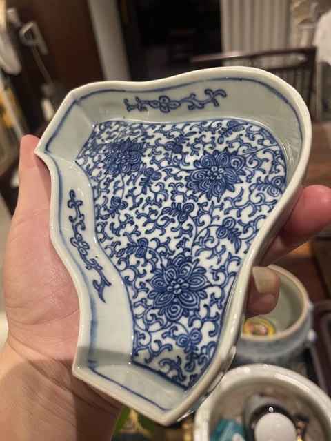 古玩陶瓷花卉紋青花九攢盤真品鑒賞圖