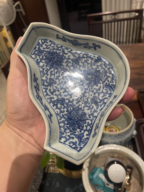 古玩陶瓷花卉紋青花九攢盤真品鑒賞圖