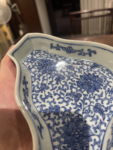 古玩陶瓷花卉紋青花九攢盤真品鑒賞圖