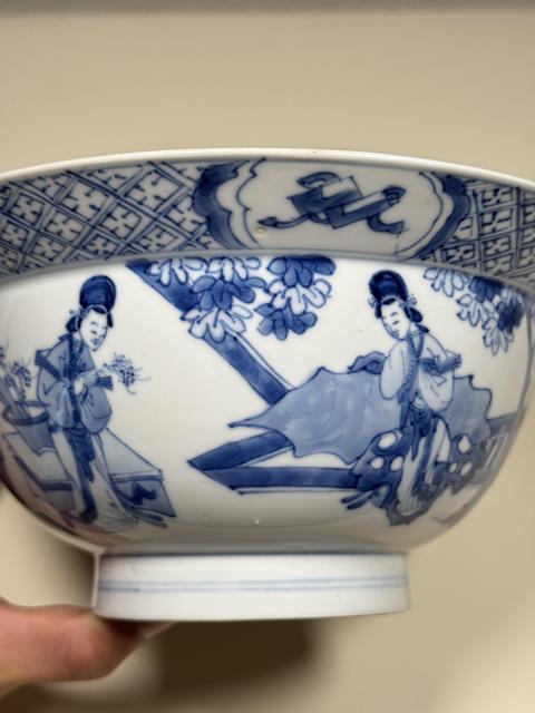 古玩陶瓷青花人物故事折腰碗真品鑒賞圖