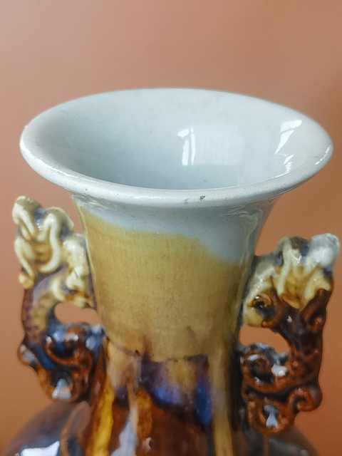 古玩陶瓷窯變釉雙耳瓶真品鑒賞圖